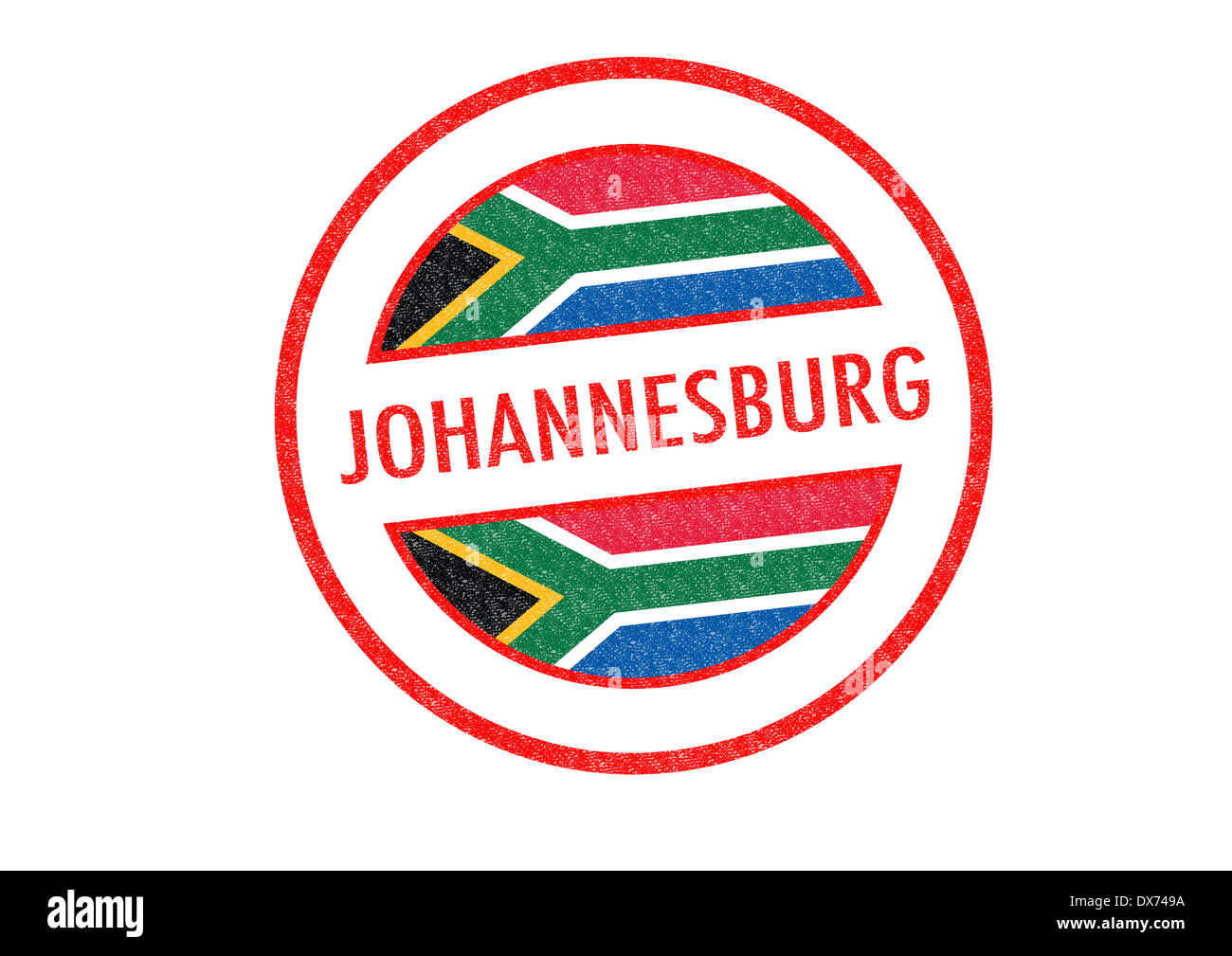 Reisepass-Stil JOHANNESBURG (Südafrika) Stempel auf einem weißen Hintergrund. Stockfoto