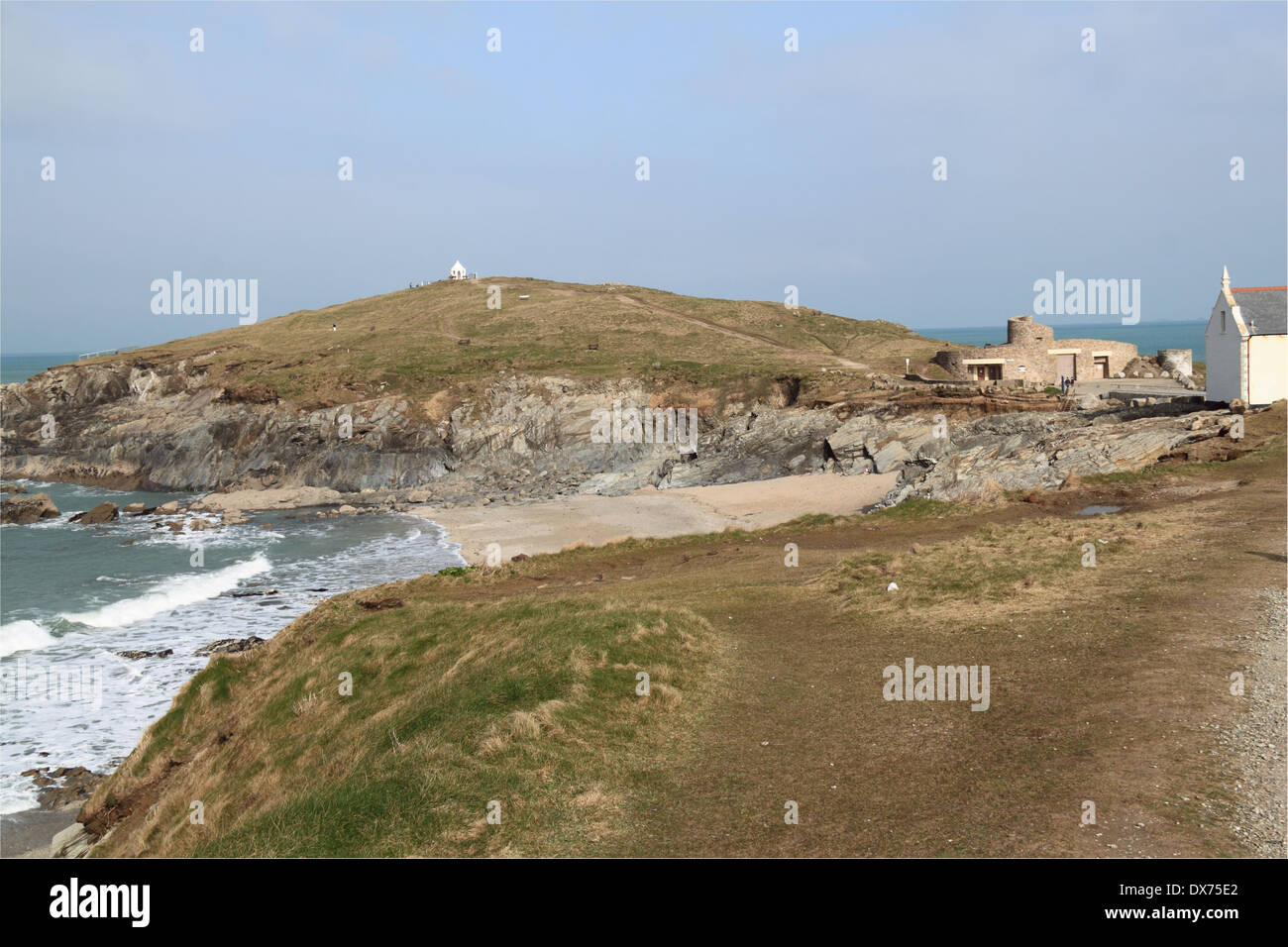 Wenig Fistral Beach und Headland, Newquay, Cornwall, England, Großbritannien, Vereinigtes Königreich, UK, Europa Stockfoto