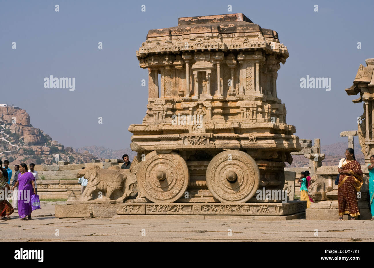 Asien, Indien, Karnataka, Hampi, Vitthala-Tempel Vishnus Stein Auto Stockfoto