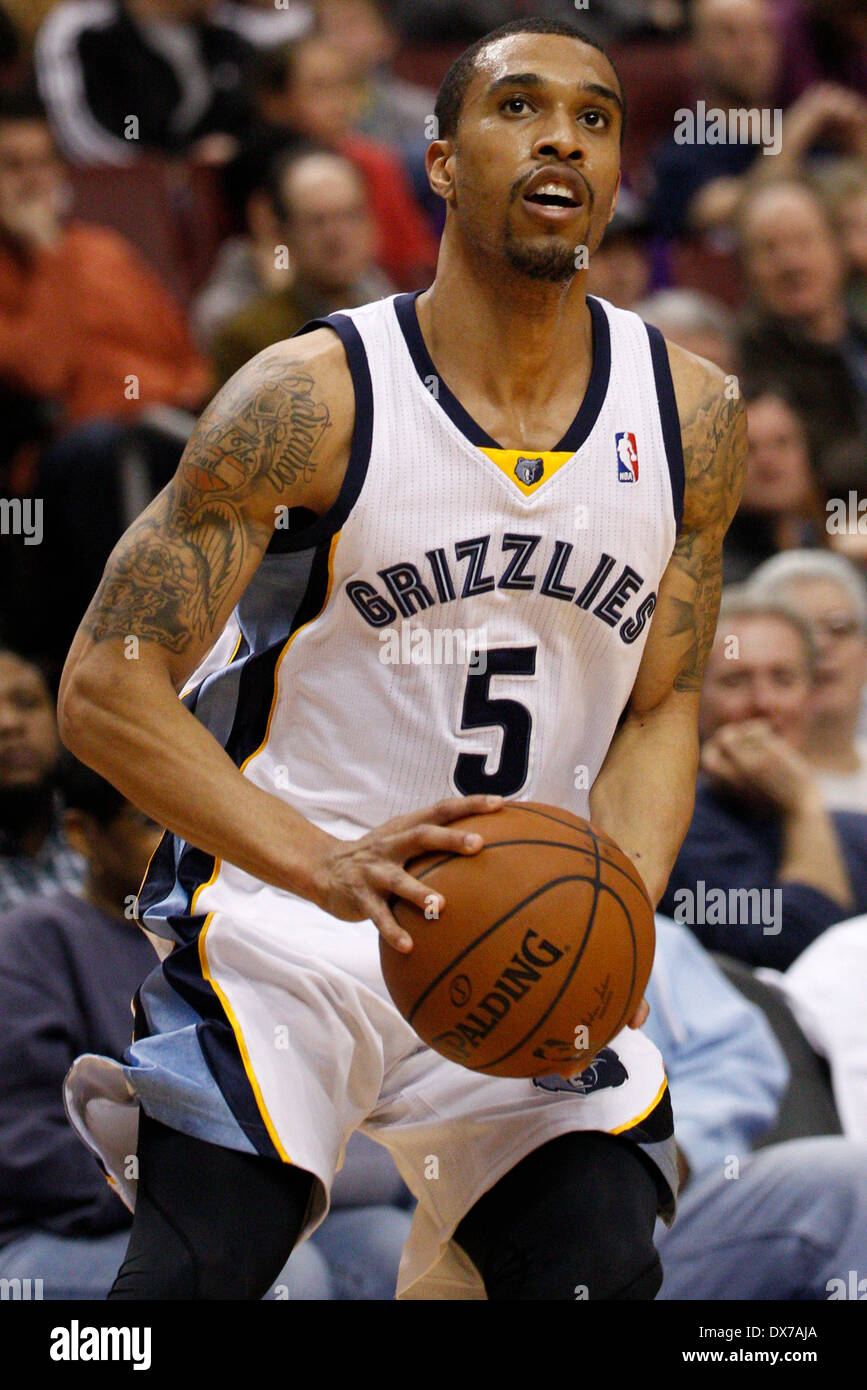 15. März 2014: Memphis Grizzlies guard Courtney Lee (5) in Aktion während der NBA-Spiel zwischen den Memphis Grizzlies und die Philadelphia 76ers im Wells Fargo Center in Philadelphia, Pennsylvania. Die Memphis Grizzlies gewann 103-77. Christopher Szagola/Cal-Sport-Medien Stockfoto