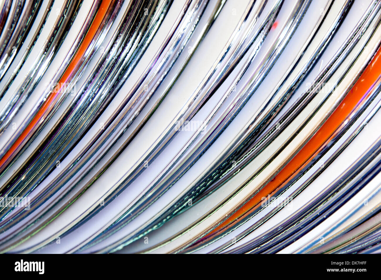Extreme Nahaufnahme von Sammlung von Compact discs Stockfoto