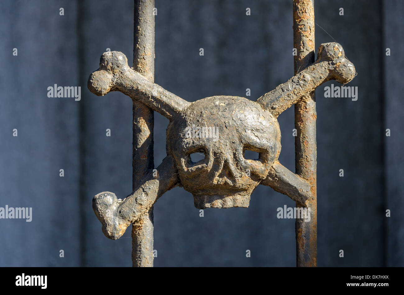 Eisen-Totenkopf Dekoration ein Grab im Friedhof von Recoleta in Buenos Aires, Argentinien Stockfoto