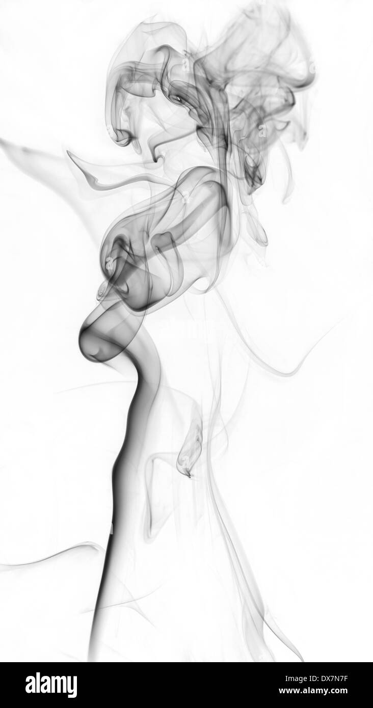schwarzer Rauch isoliert auf weißem Hintergrund Stockfoto