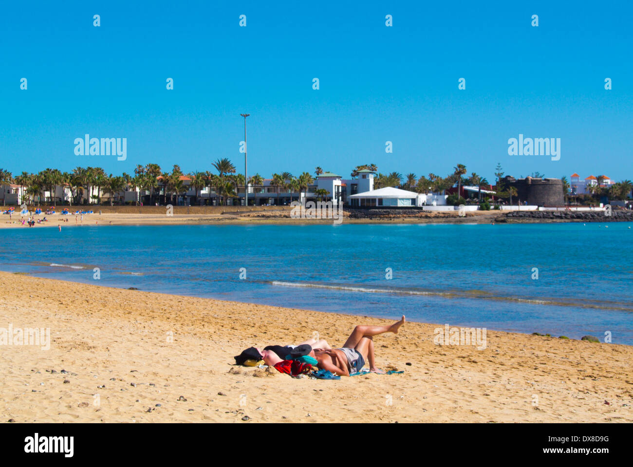 La Playa el Castilo Hauptstrand, Caleta de Fuste, Fuerteventura, Kanarische Inseln, Spanien, Europa Stockfoto