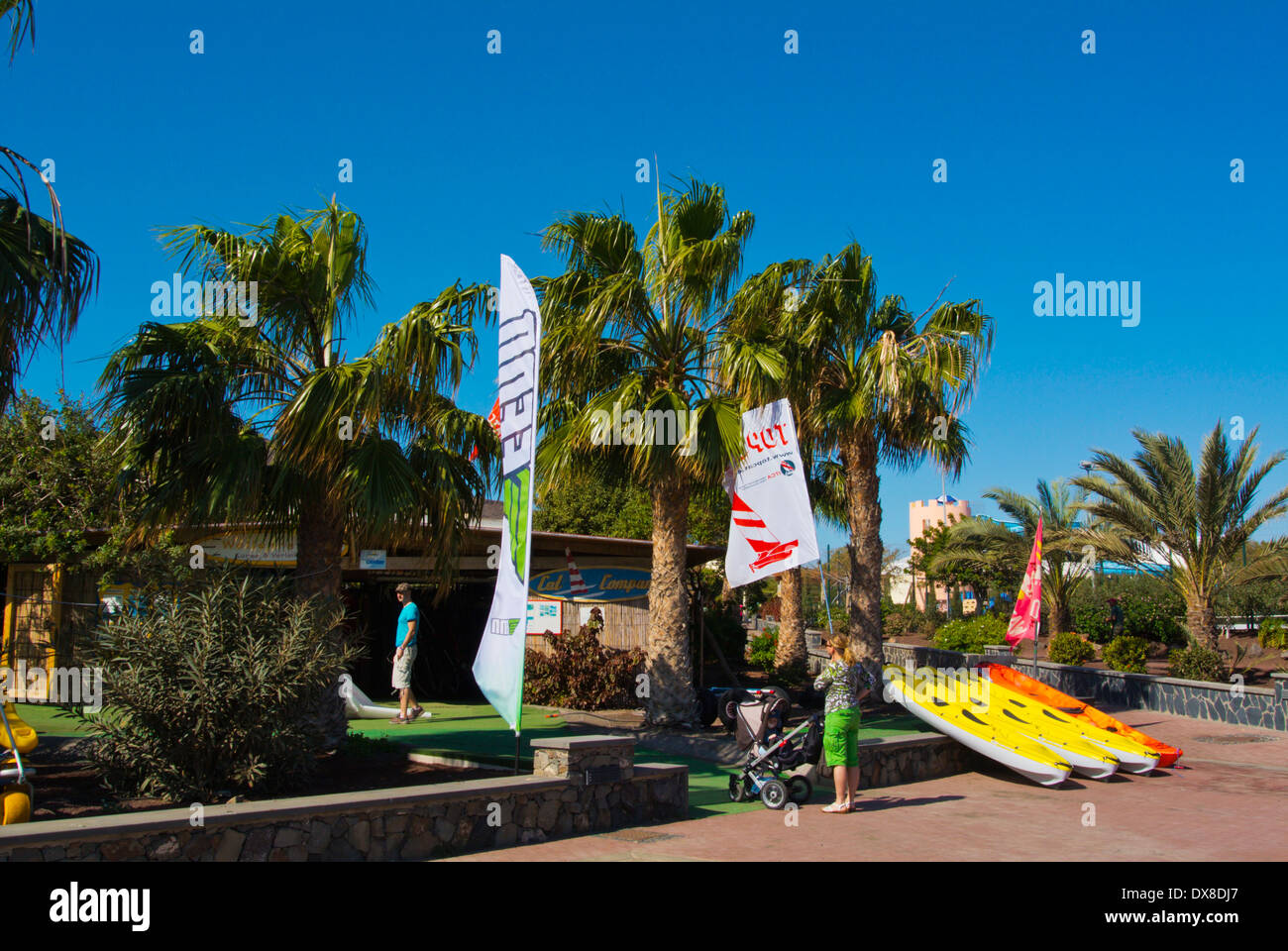 Wassersport Ausrüstung mieten, Las Playitas, Fuerteventura, Kanarische Inseln, Spanien, Europa Stockfoto