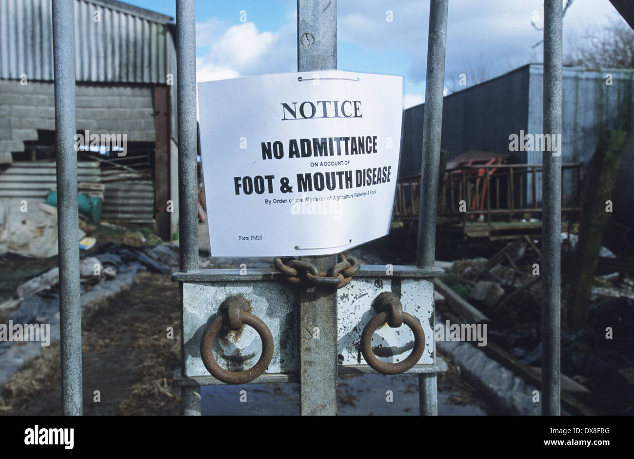 Verdacht auf strikte Quarantäne und Sauberkeit, die Ausbreitung der Infektion zu vermeiden, Maul- und Klauenseuche, Cumbria, UK Stockfoto