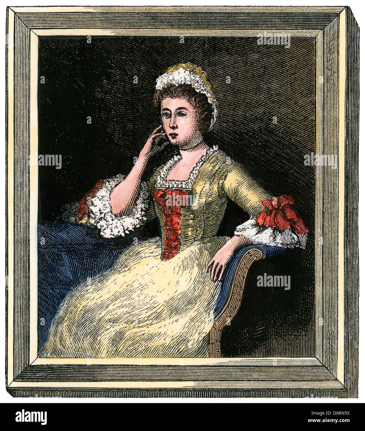 Dorothy Quincy Hancock, Ehefrau von John Hancock. Hand - farbige Holzschnitt Stockfoto