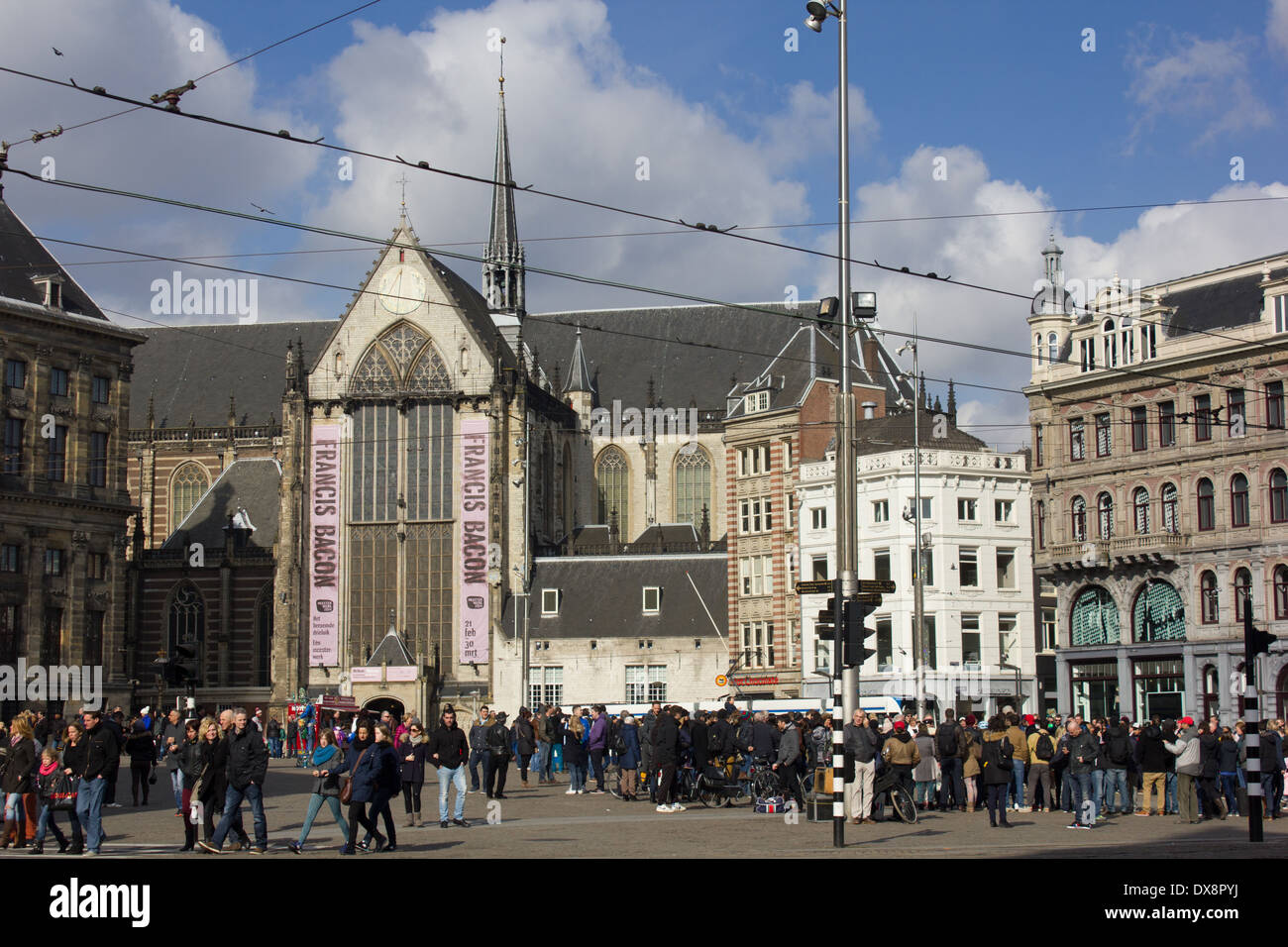 Kirche Dam Square und königlicher Palast Amsterdam Niederlande Stockfoto