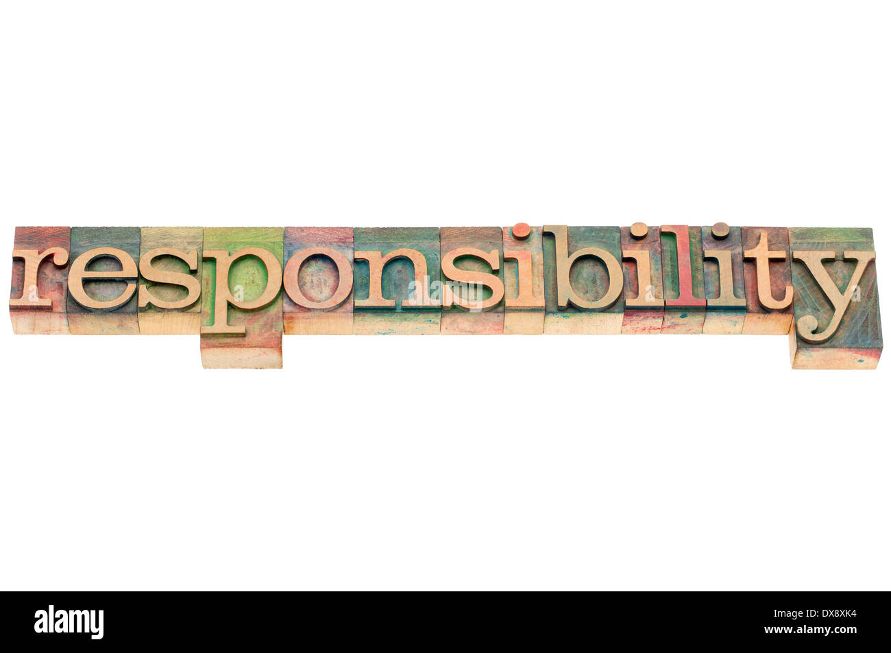 Verantwortung - isolierte Wort im Buchdruck Holzart Stockfoto
