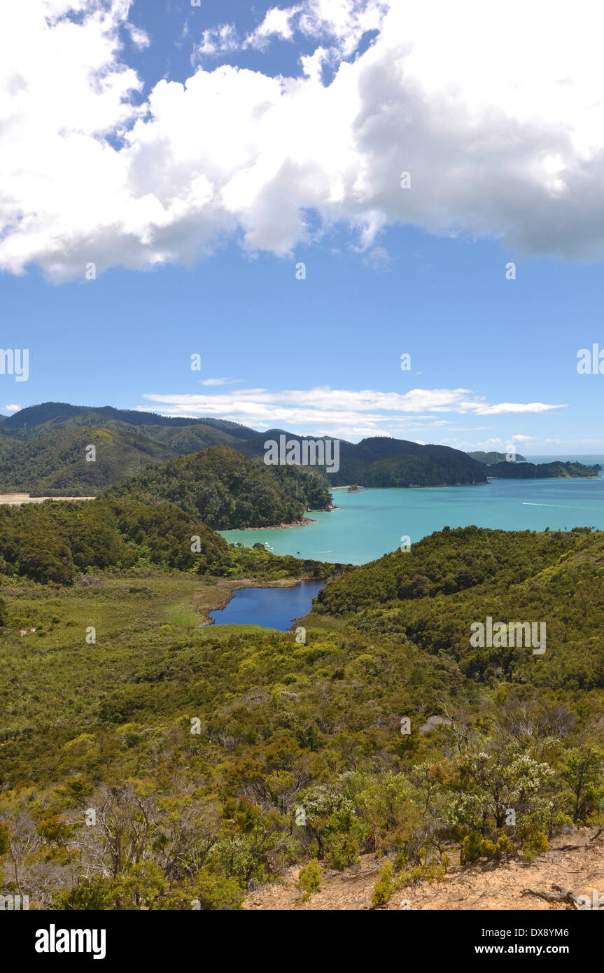 Abel Tasman Nationalpark See und Meer Kontrast Stockfoto