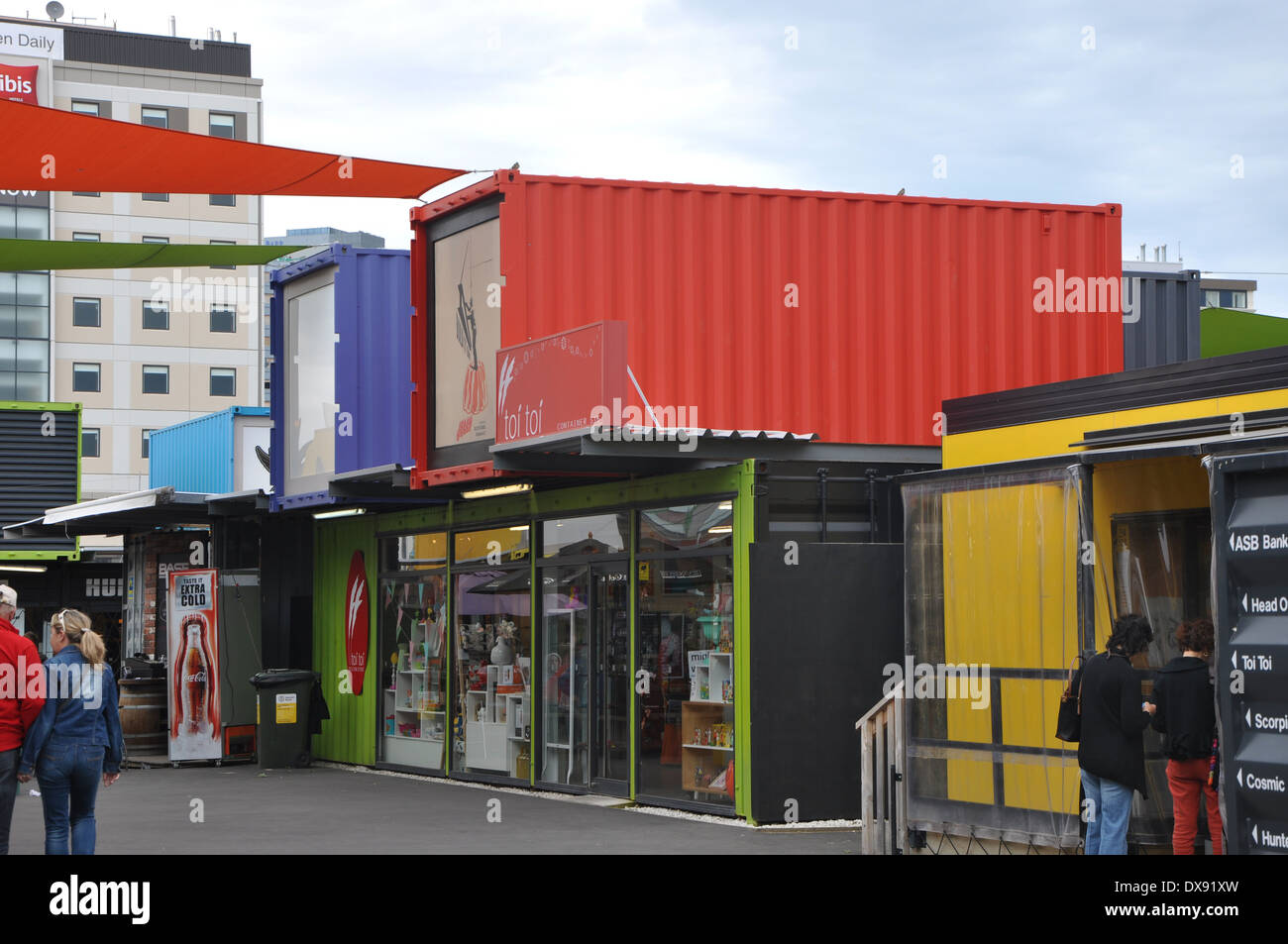 Shipping Container Mall Christchurch Stockfoto