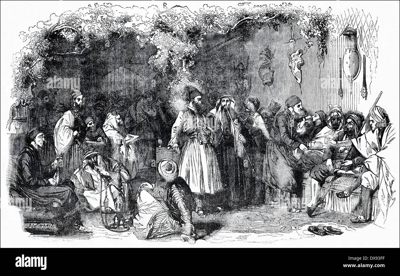 Türkischer Kaffee-Haus des 19. Jahrhunderts. Viktorianische Gravur ca. 1854 Stockfoto