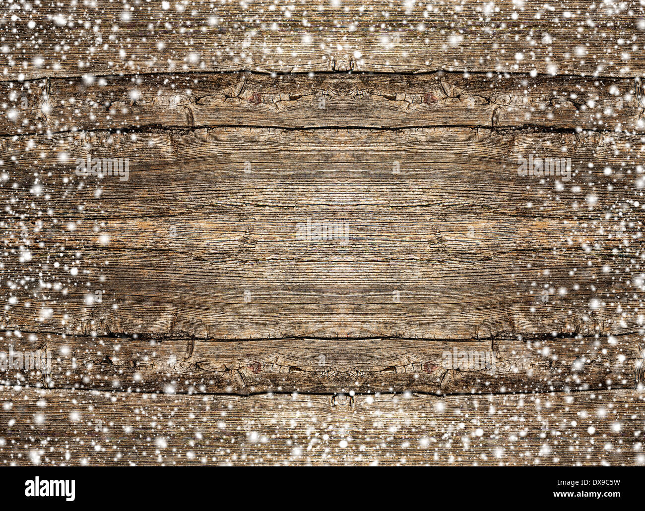 rustikale Holz Hintergrund mit Snowflackes. rustikale Grunge Hintergrund Stockfoto