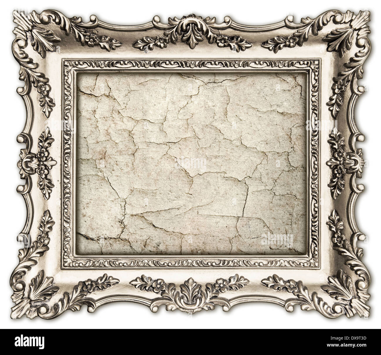 alten Silberrahmen mit leeren Grunge Leinwand für Ihr Bild, Foto, Bild. schöne Vintage-Hintergrund Stockfoto