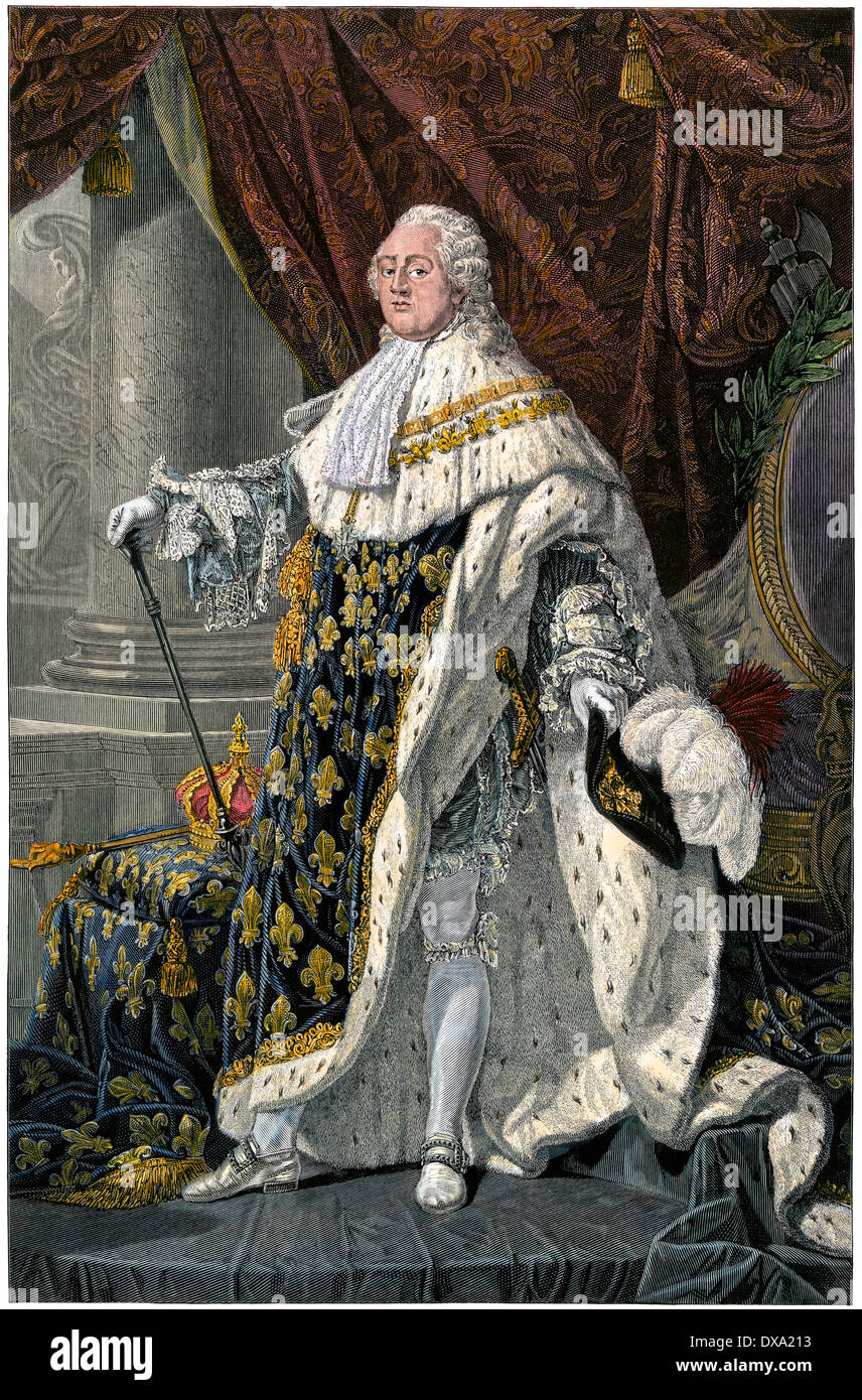 Ludwig XVI., König der Franzosen zu Beginn der Französischen Revolution. Hand - farbige Gravur Stockfoto
