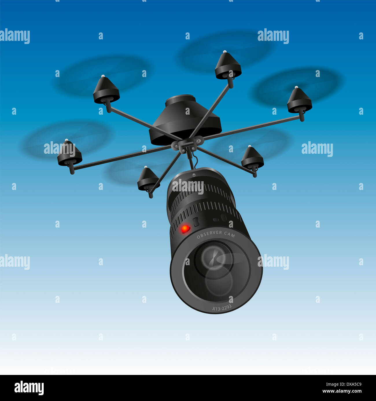 Drohne oder unmanned aerial vehicles (UAV) mit einer Kamera beobachten. Stockfoto