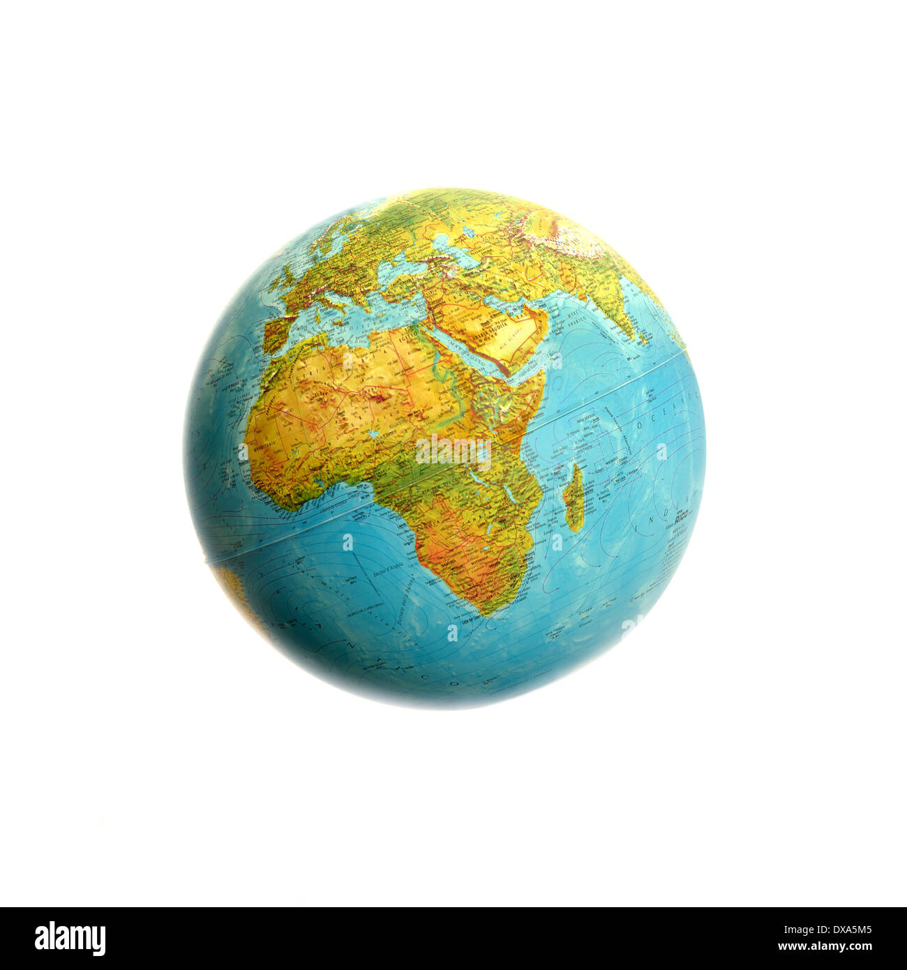 Ansicht der Karte Weltkugel mit weißem Hintergrund Stockfoto