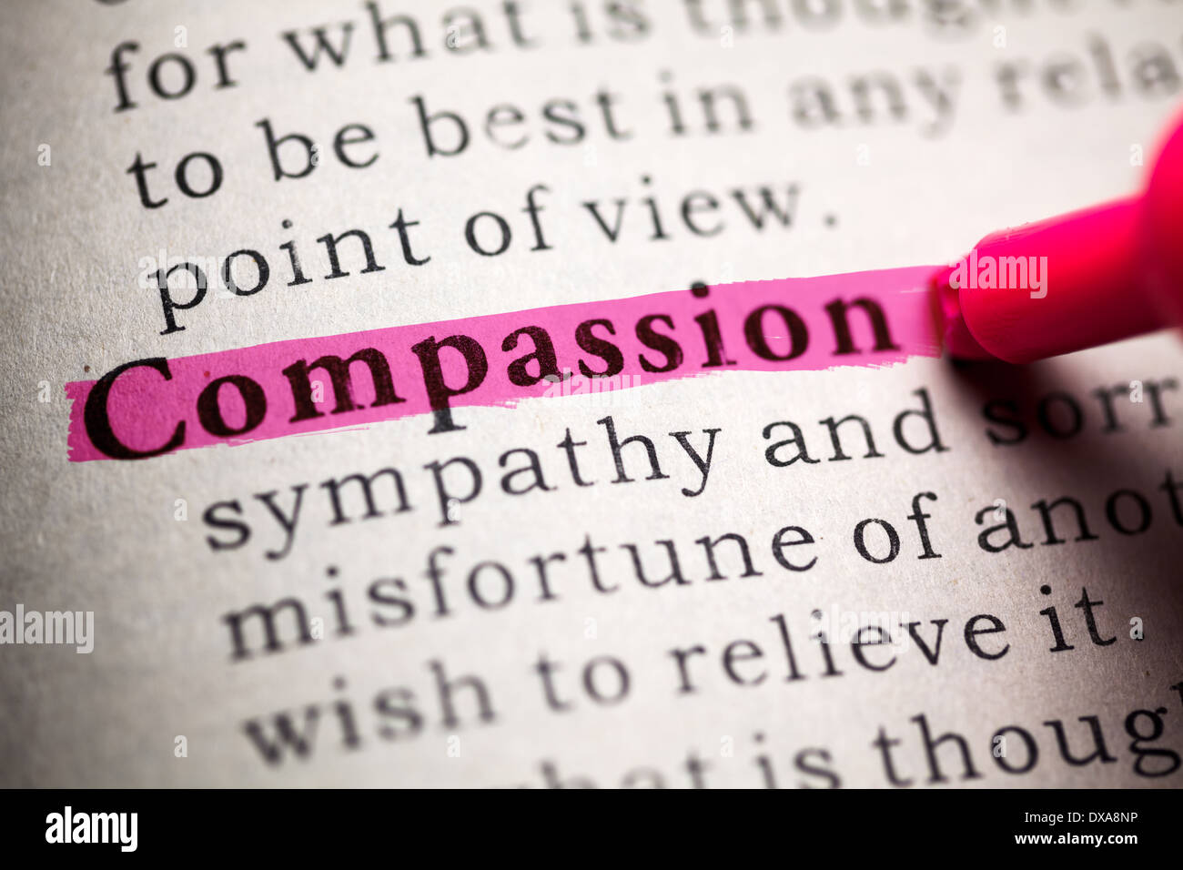 Gefälschte Wörterbuch, definiert das Wort Mitgefühl. Stockfoto