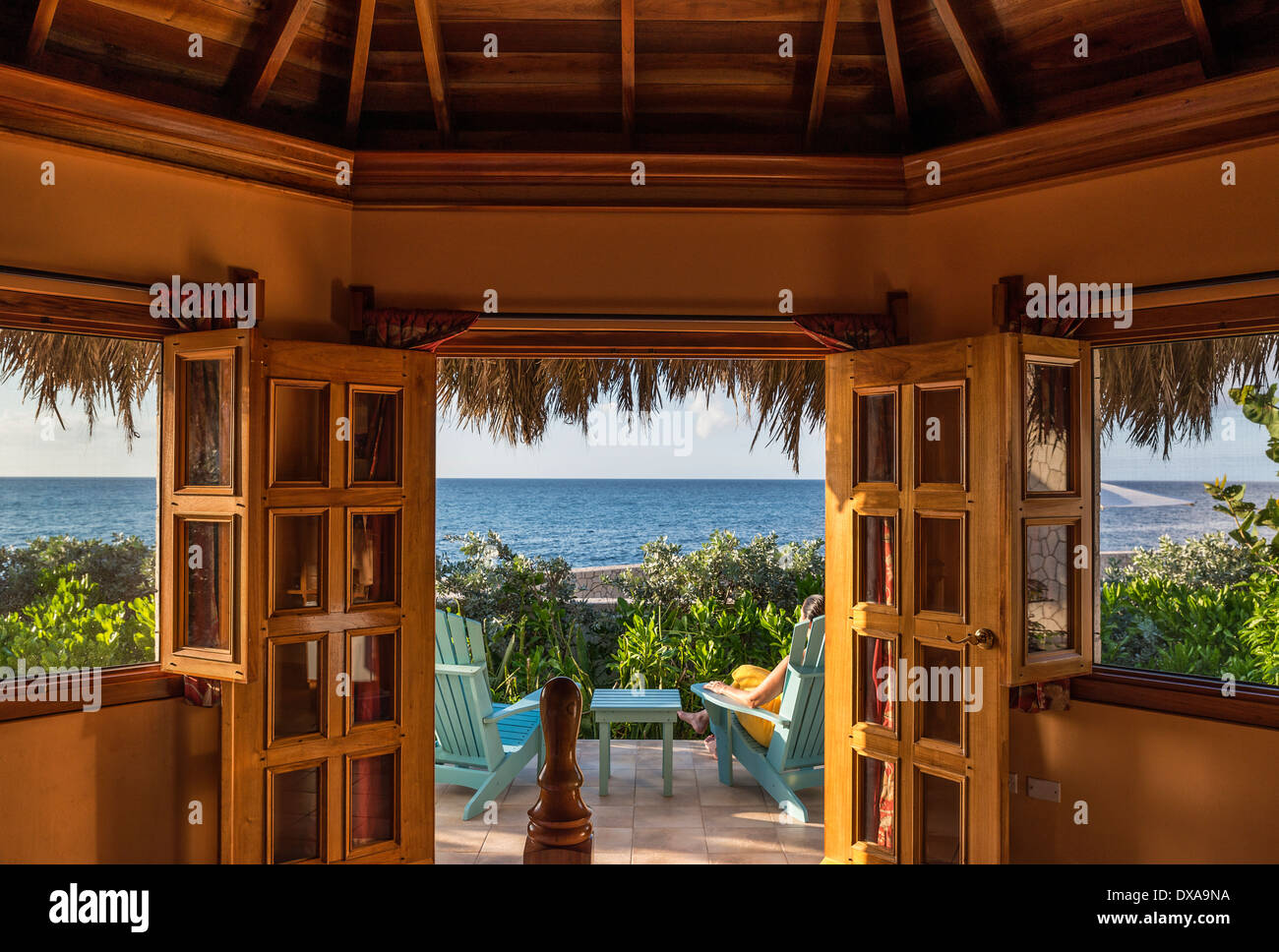 Spa Hotel Cottage mit Reetdach, Jamaika. Stockfoto