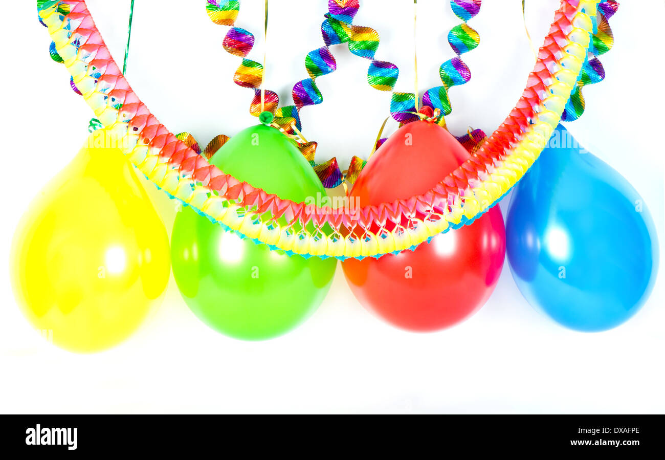 Bunte Luftballons und Girlanden. Party Dekoration Stockfoto