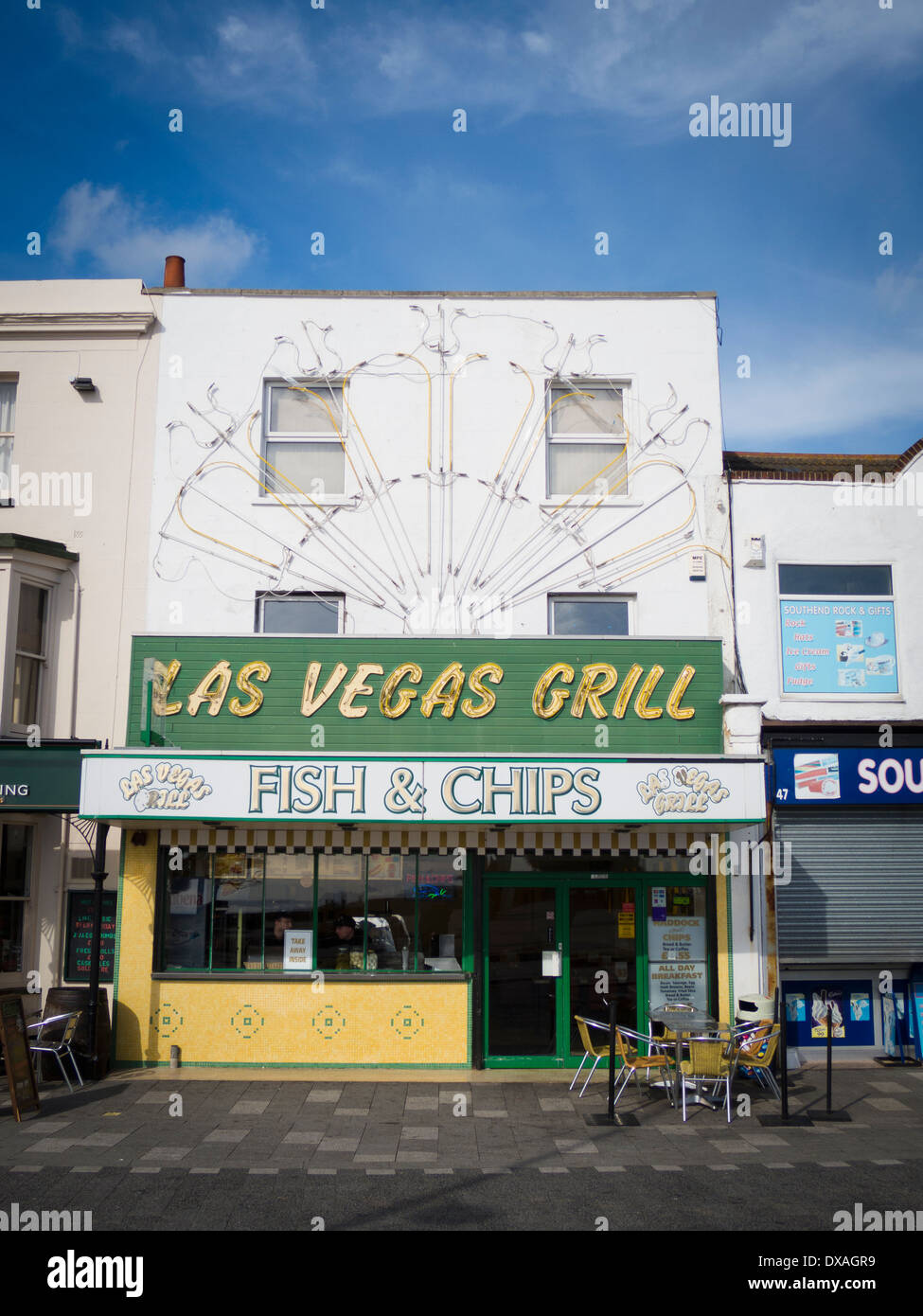Fisch &amp; Chips-Laden in Southend-On-Sea, Essex UK Stockfoto