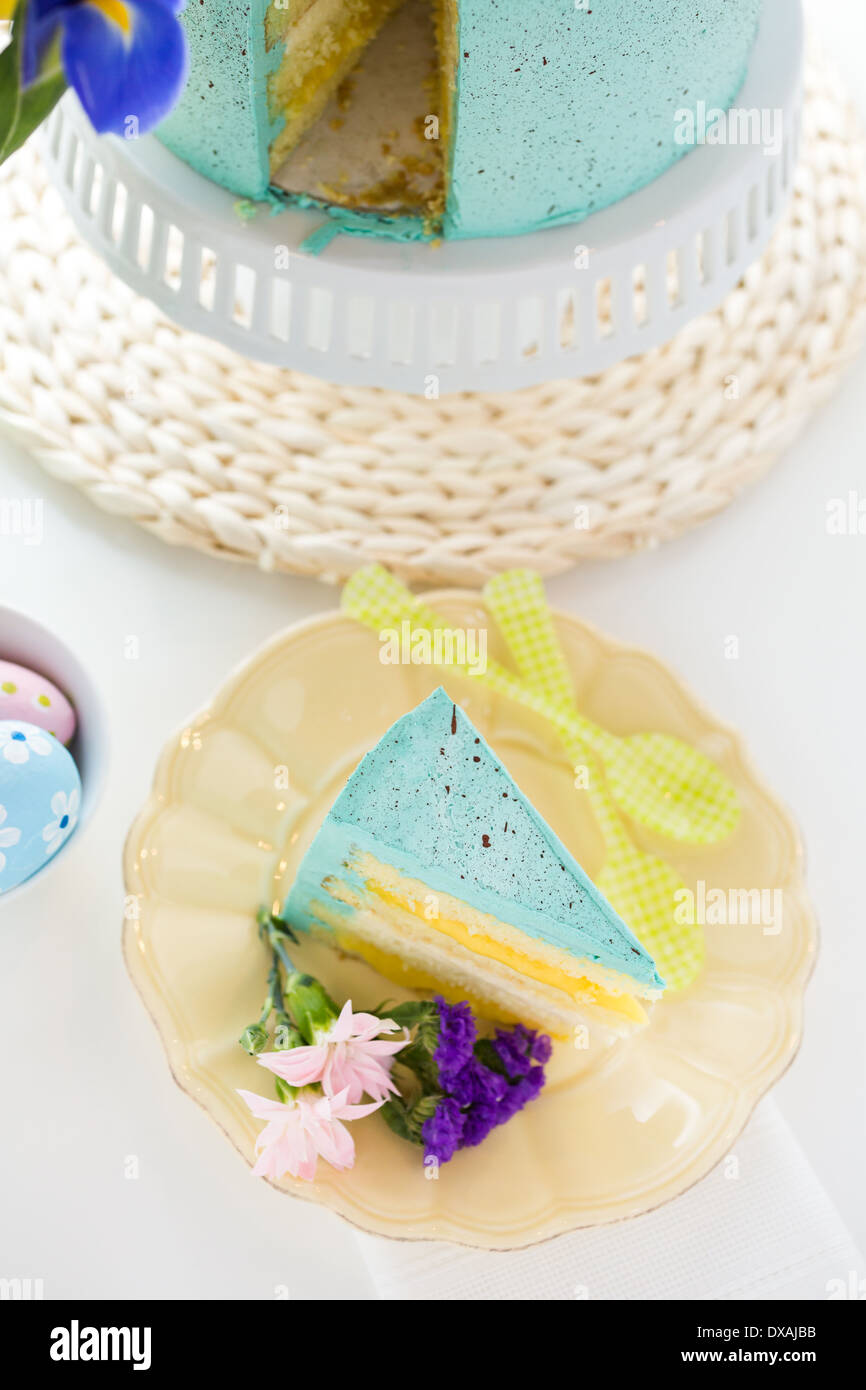 Ostern-Robins Ei Kuchen mit Schokolade Flecken und Ei-Trüffel. Stockfoto