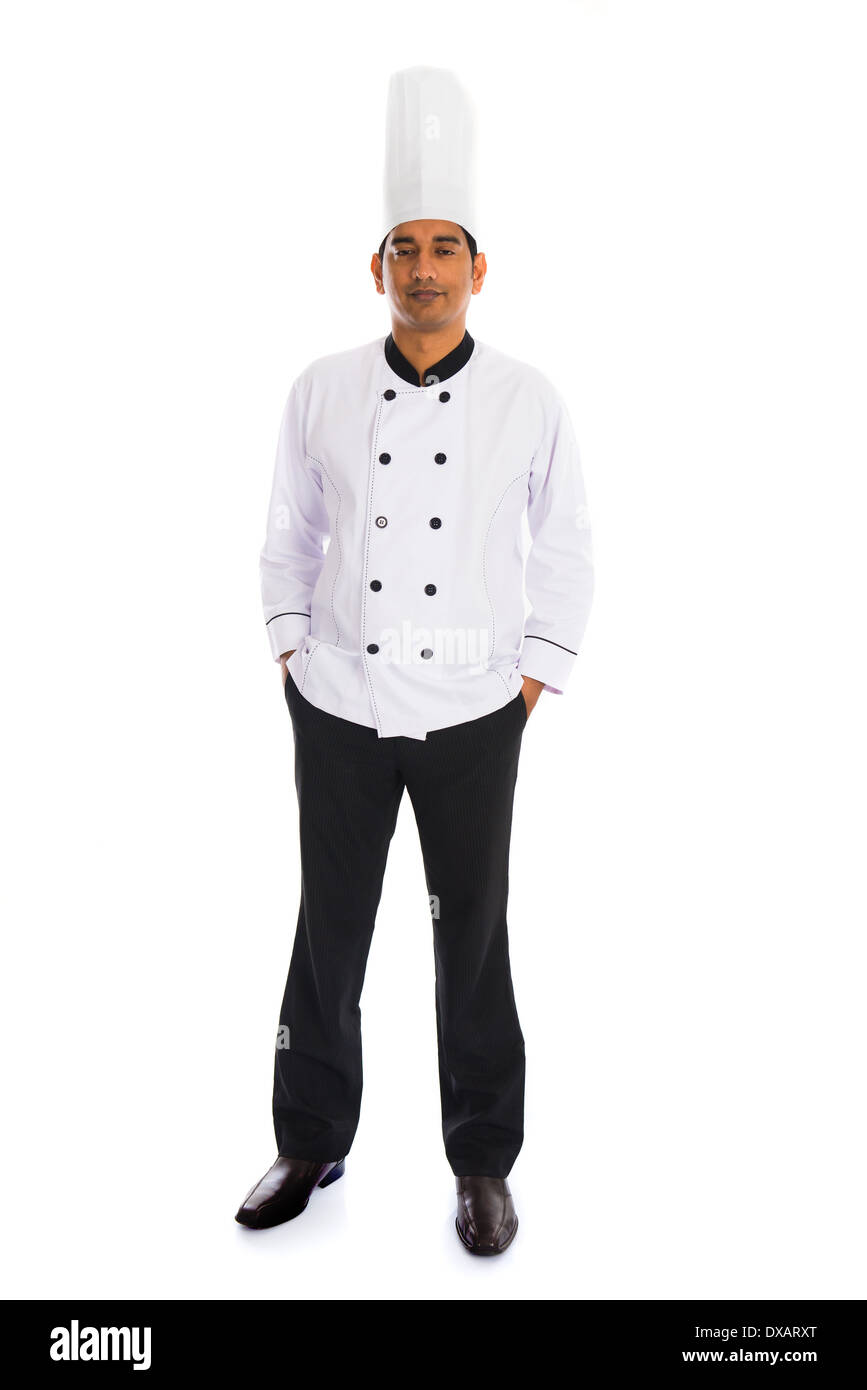 indische männliche Koch isoliert auf weißem Hintergrund Stockfoto