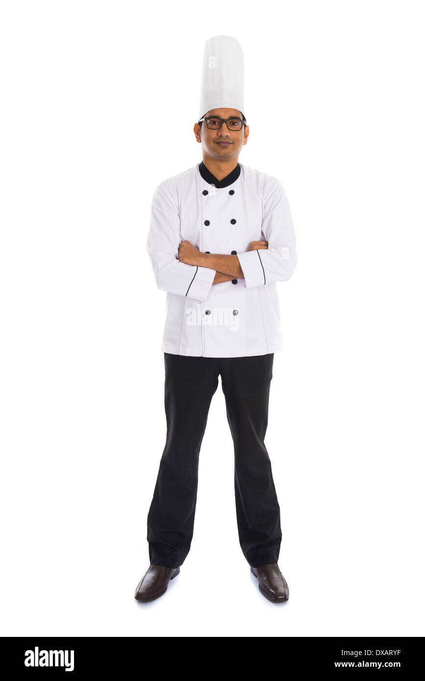 indische männliche Koch isoliert auf weißem Hintergrund Stockfoto
