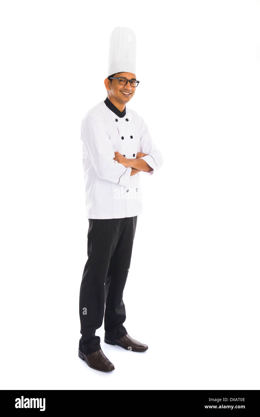 indische männliche Koch isoliert auf weißem Hintergrund Stockfoto