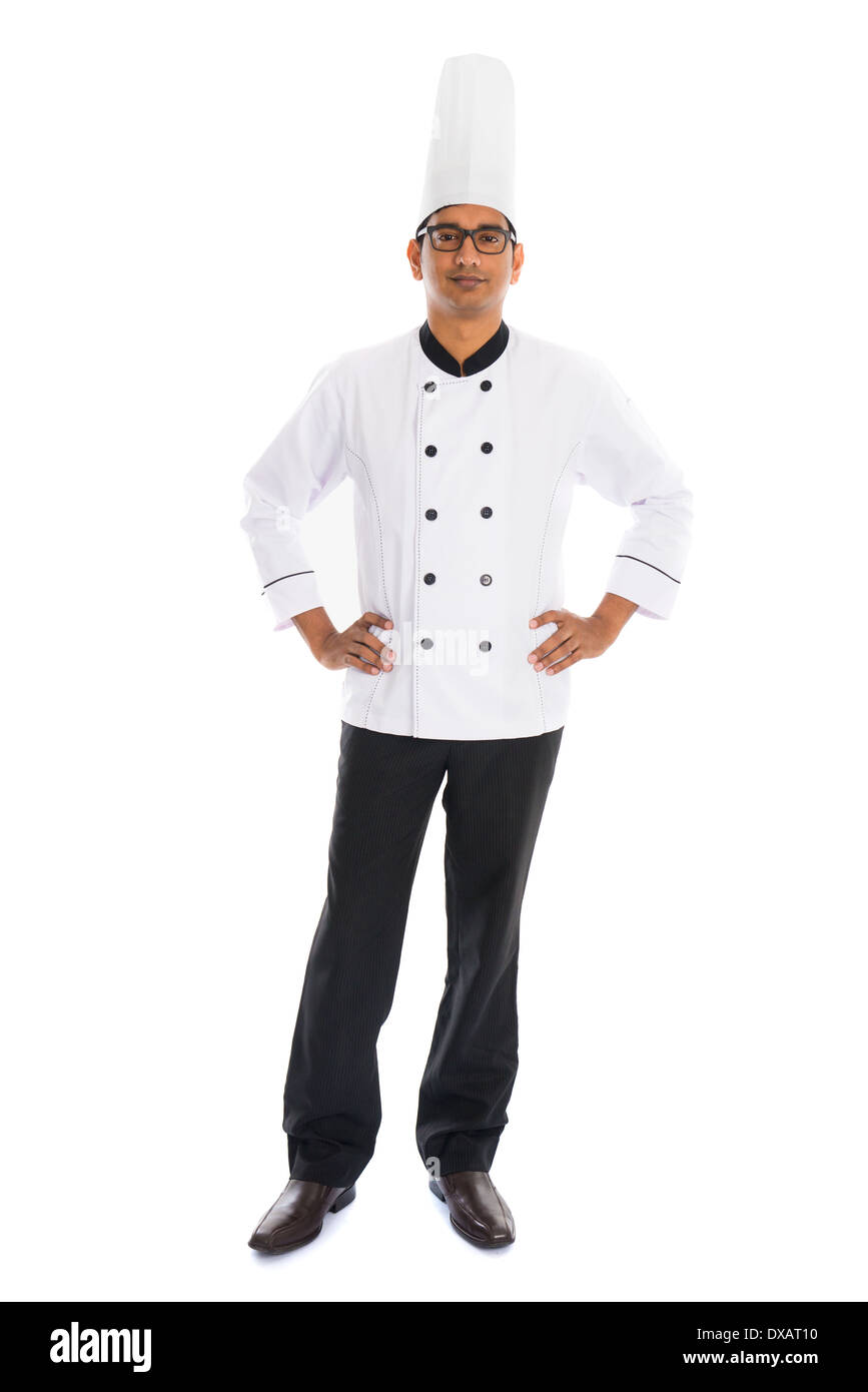 indische männliche Koch isoliert auf weißem Hintergrund Stockfoto
