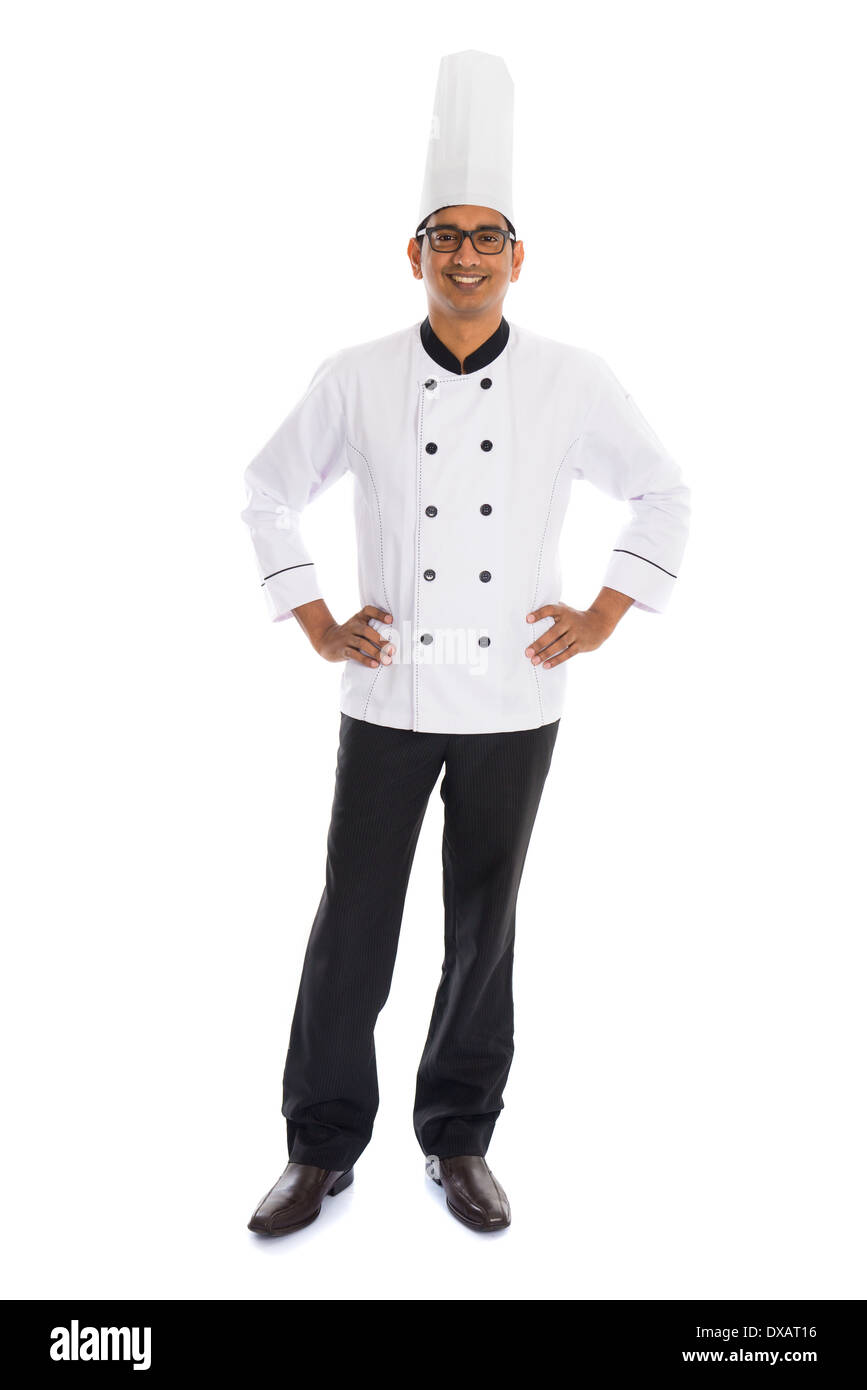 indische männliche Koch isoliert auf weißem Hintergrund Stockfoto