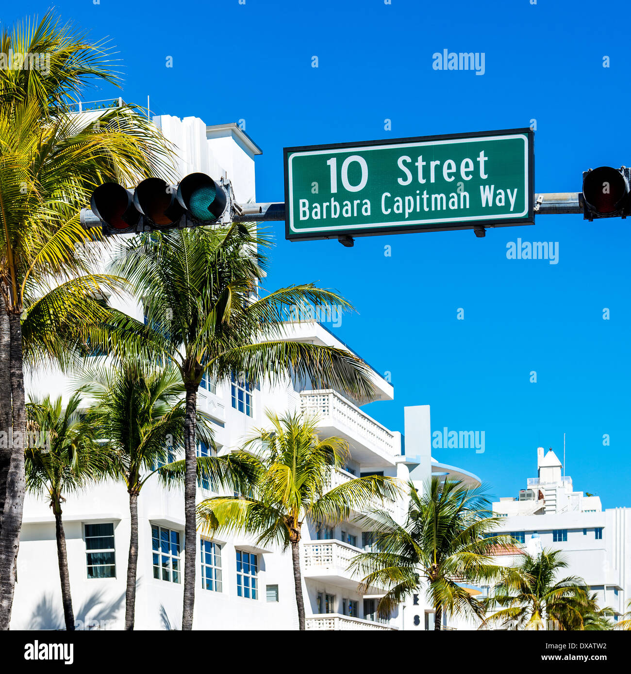 Straßenschild der berühmten Art Deco Viertel Stockfoto