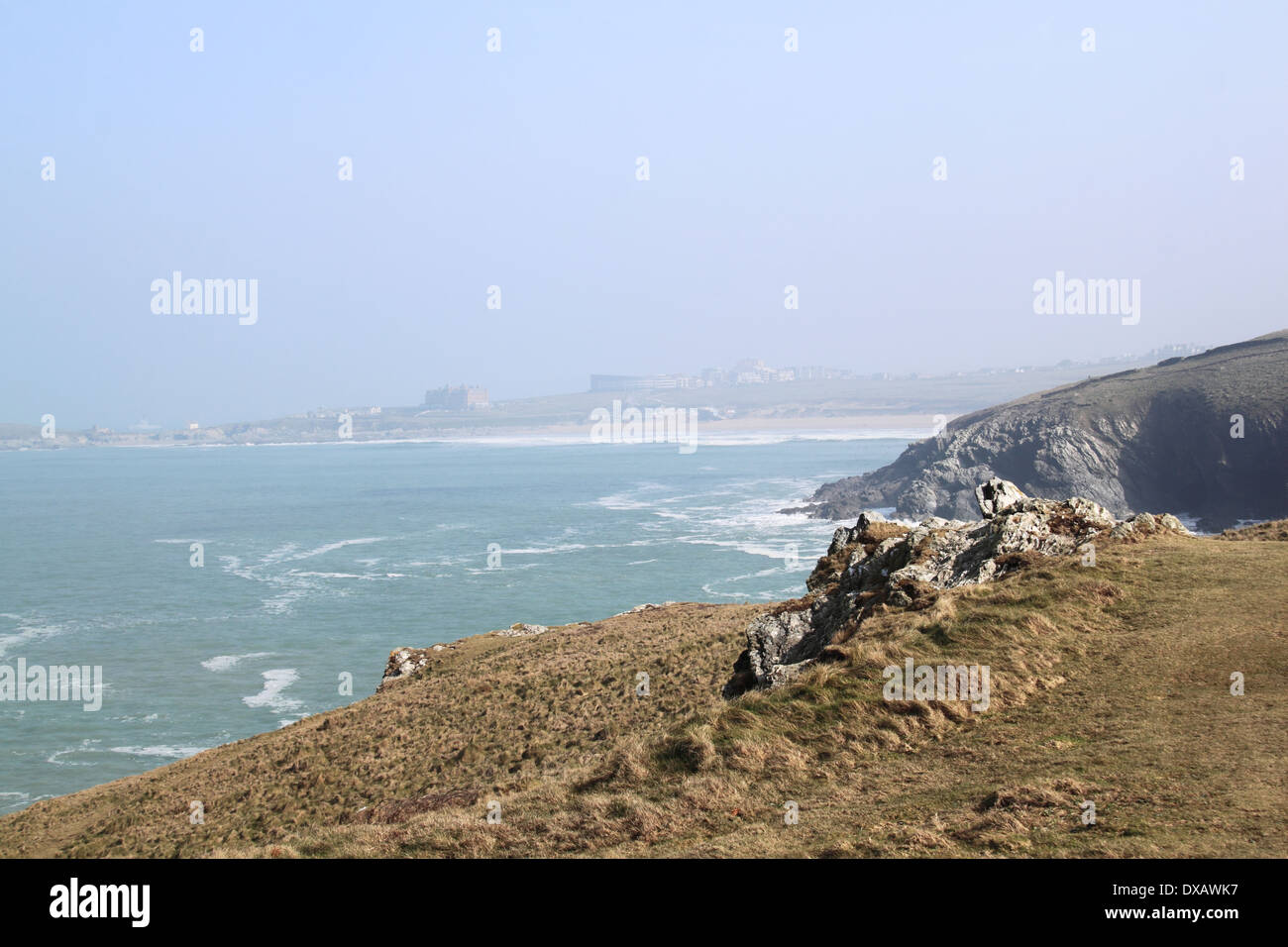 Pentire Osten Landzunge, mit Blick auf Fistral Beach, Newquay Bay, Cornwall, England, Großbritannien, Vereinigtes Königreich, UK, Europa Stockfoto