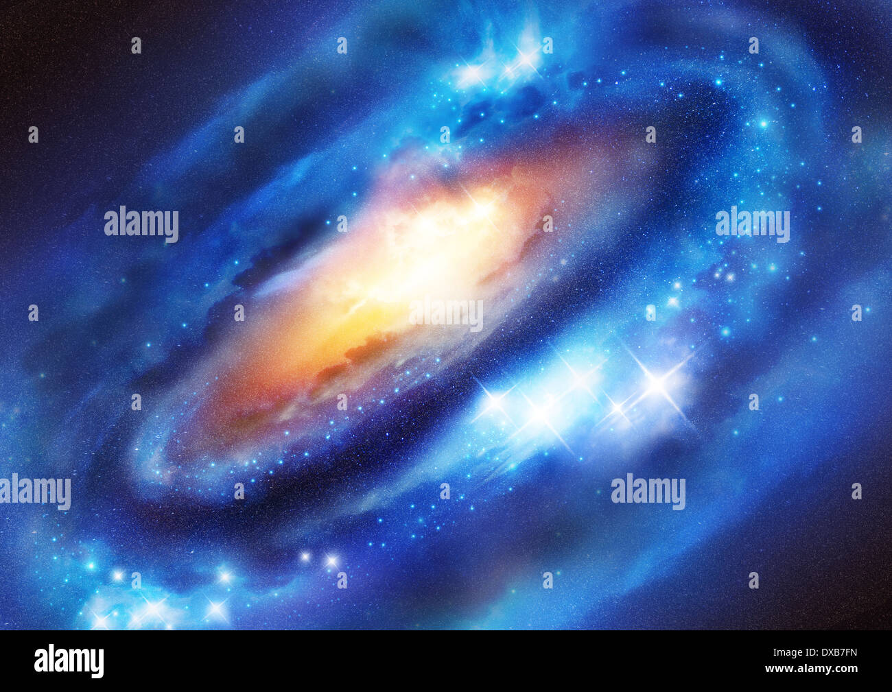 Galaxy-System mit einem schwarzen Loch in der Mitte der Masse. Abbildung Stockfoto