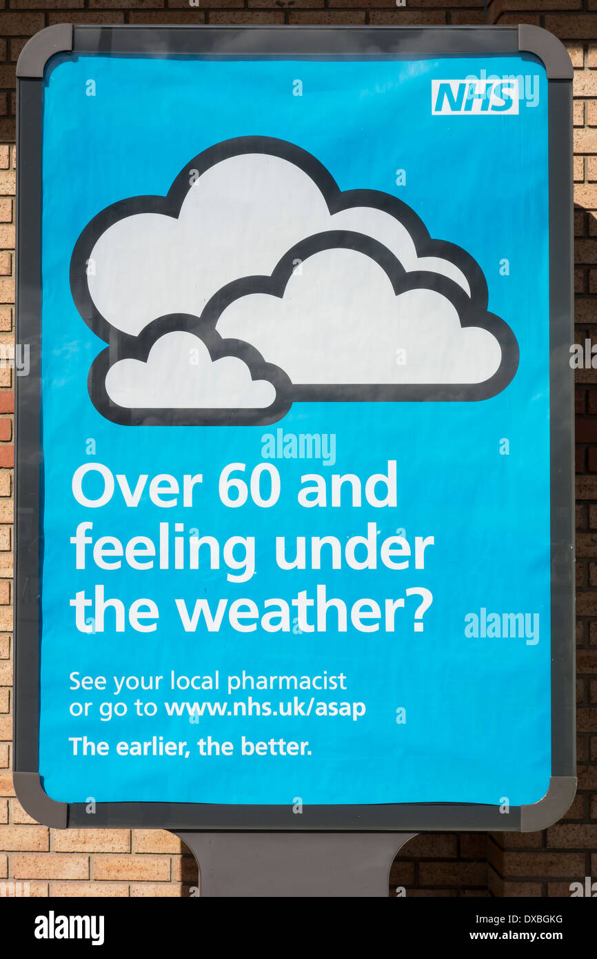 National Health Service NHS Ankündigung außerhalb store Stockfoto