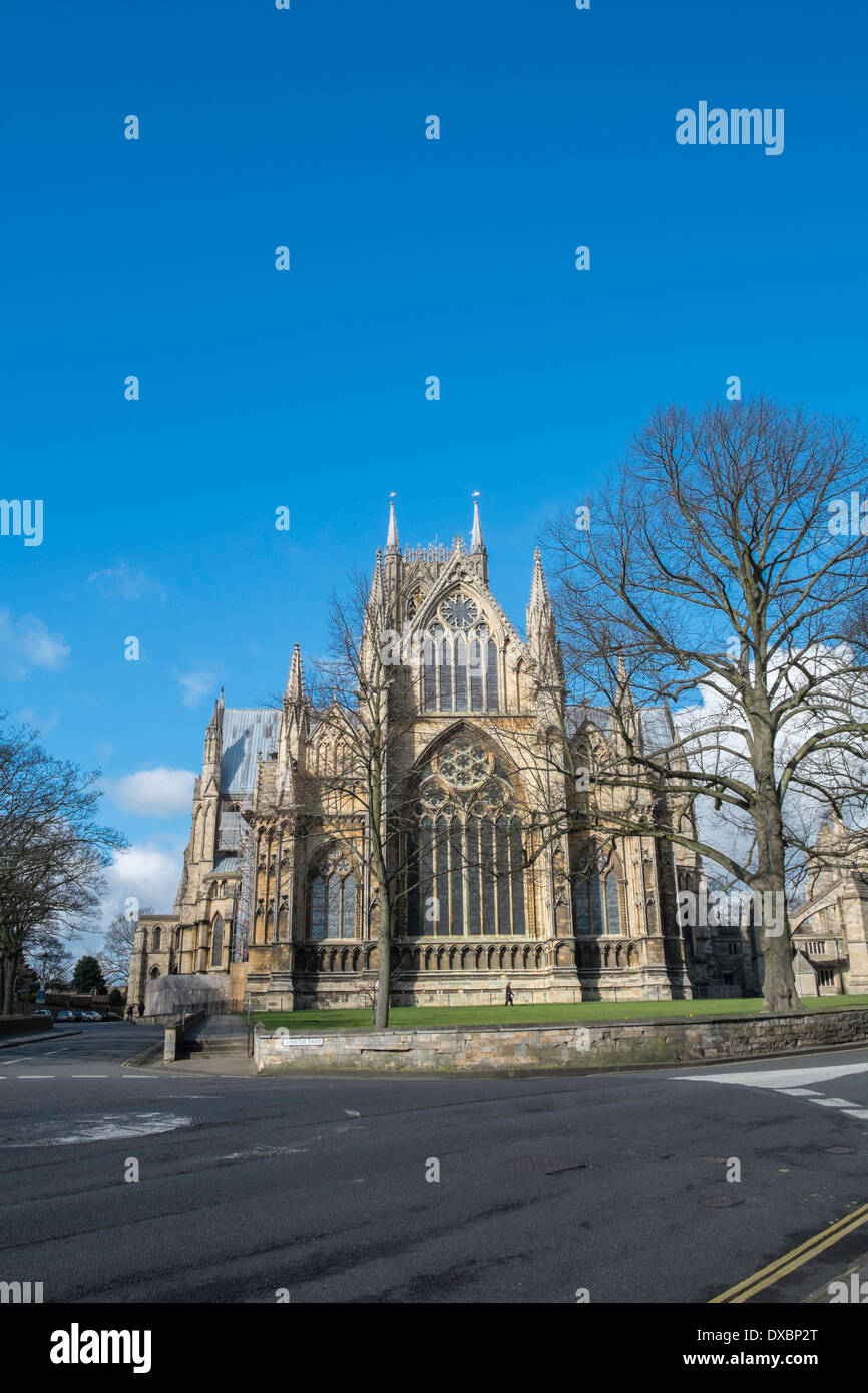Ostende der Kathedrale von Lincoln (die Kathedrale-Kirche des seligen Jungfrau Maria von Lincoln), Lincoln, Lincolnshire, England, UK Stockfoto