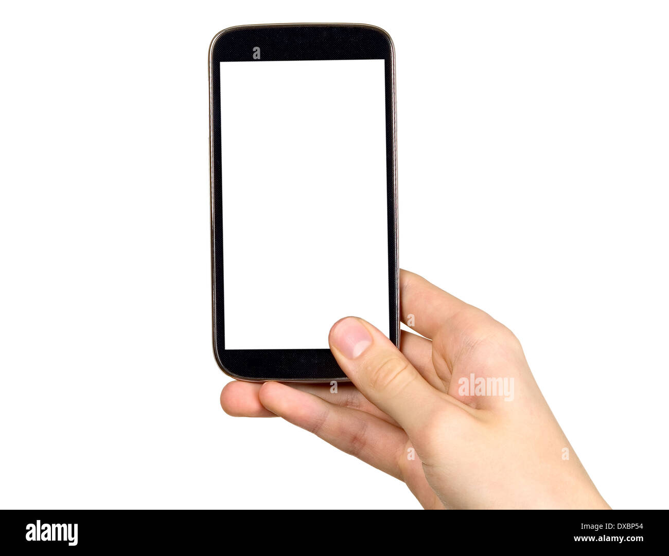 Mann hält Mobile Smartphone mit leerer Bildschirm Stockfoto