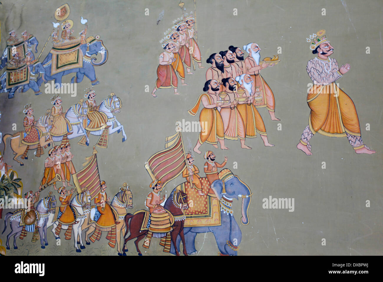 Wandmalereien am Eingang des "ehrangarh fort". Jodhpur, Rajasthan, Indien. Stockfoto