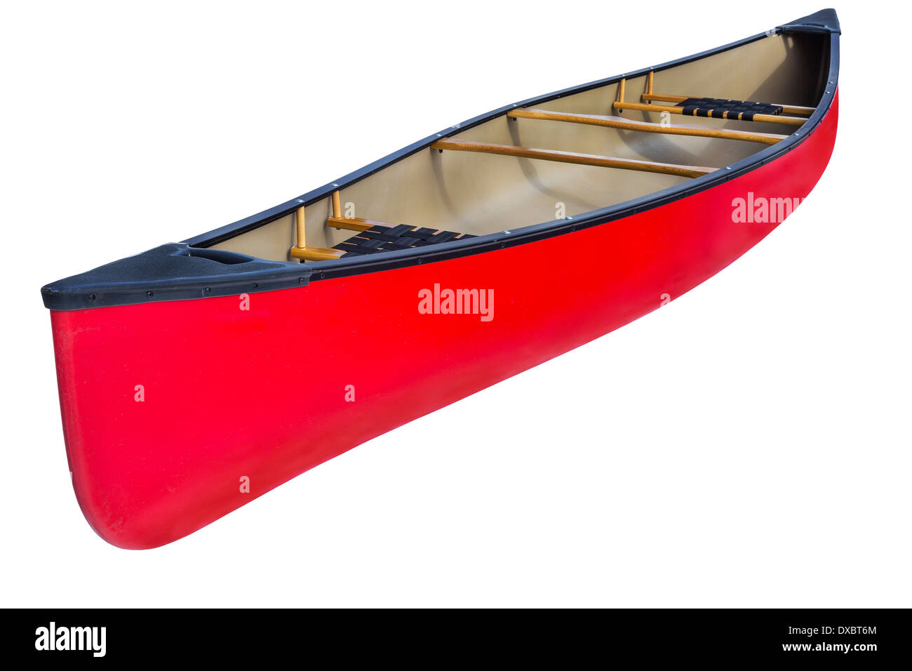 Red Tandem Kanu mit Holzsitzen und Joch, isoliert auf weiss mit einem Beschneidungspfad Stockfoto