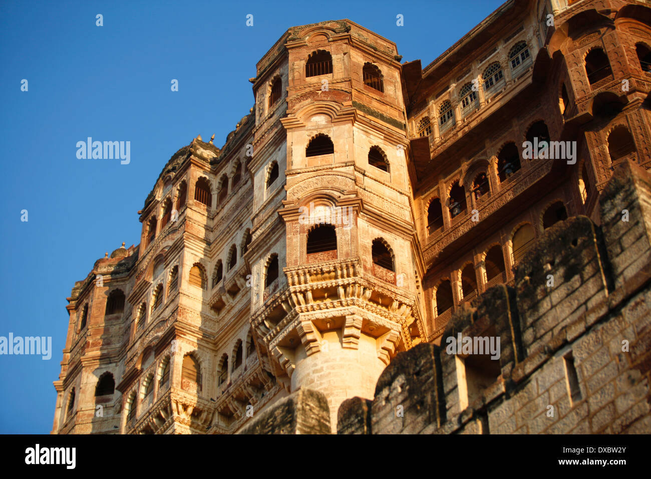Externe Details für die 'Mehrangarh fort". Jodhpur, Rajasthan, Indien. Stockfoto