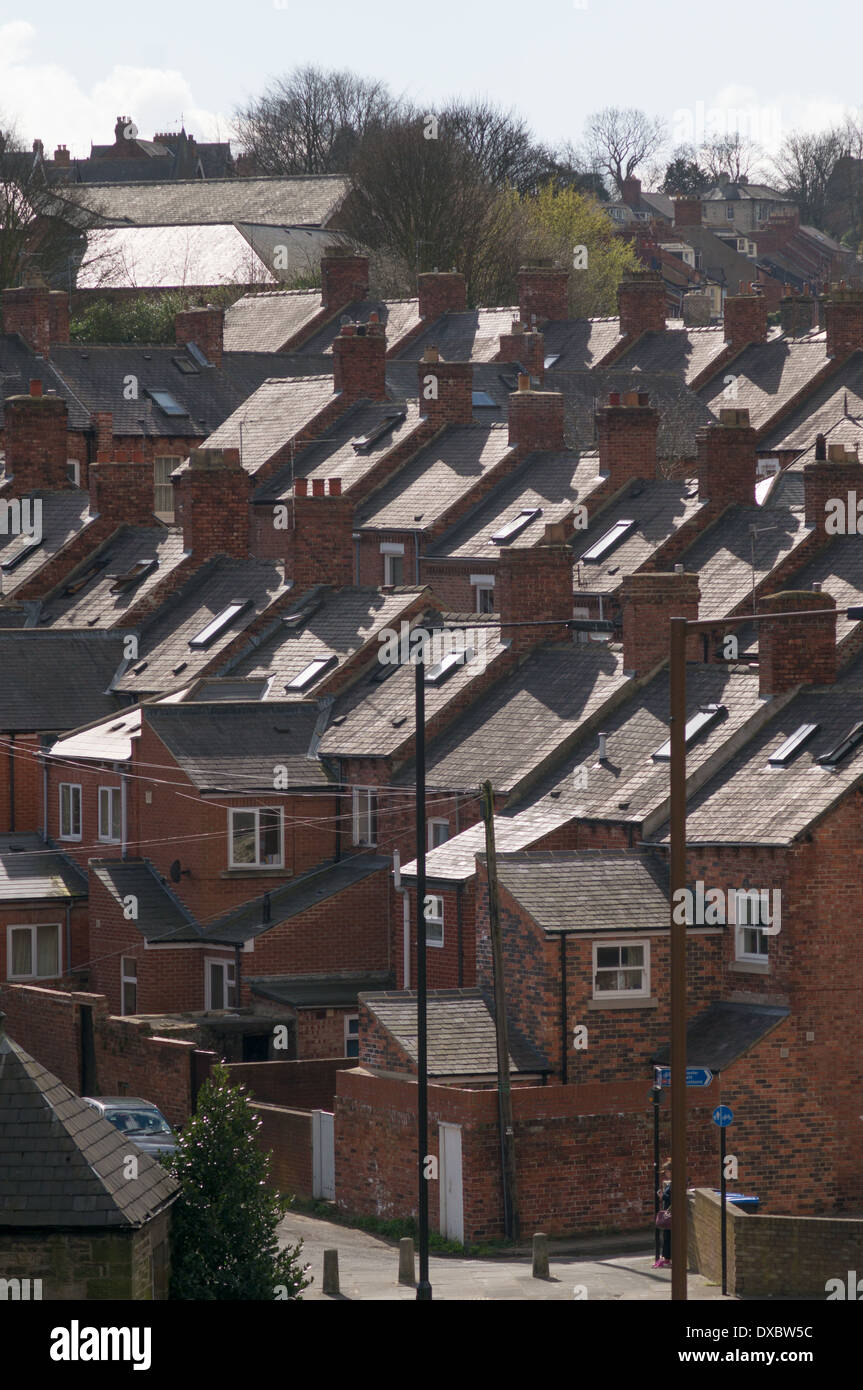 Schräge Reihen von Reihenhäusern in Durham City North East England Großbritannien Stockfoto