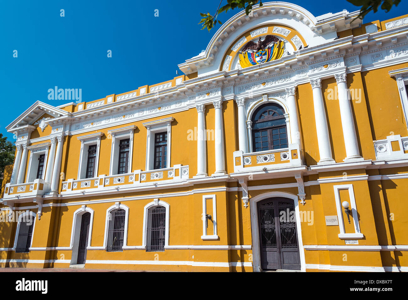 Gelbe und weiße historischen Rathaus von Santa Marta, Kolumbien Stockfoto