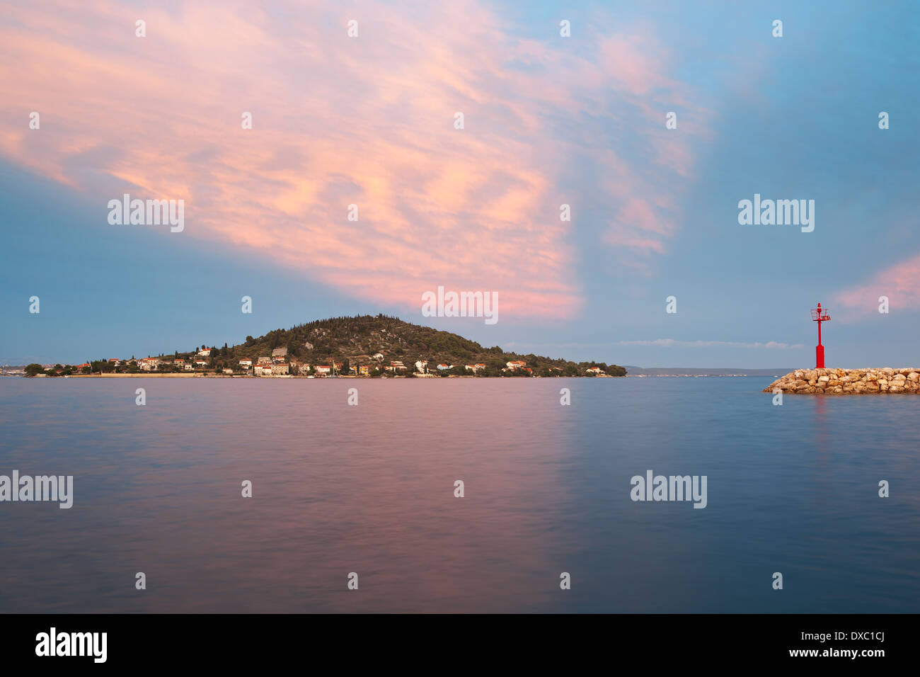 Osjak Insel im Sonnenuntergang, Insel Ugljan, Dalmatien, Kroatien Stockfoto