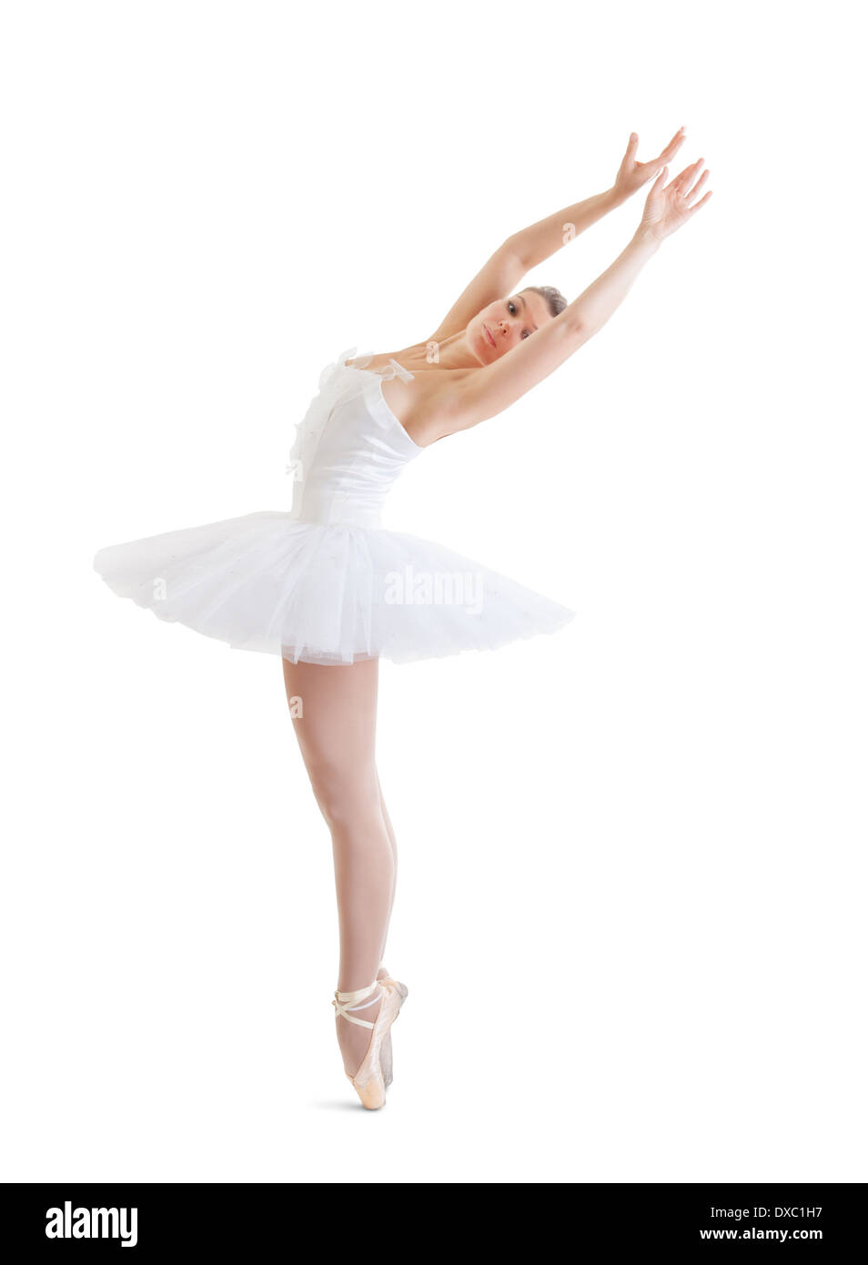 schöne Ballerina in klassischen Tutu auf weißem Hintergrund Stockfoto