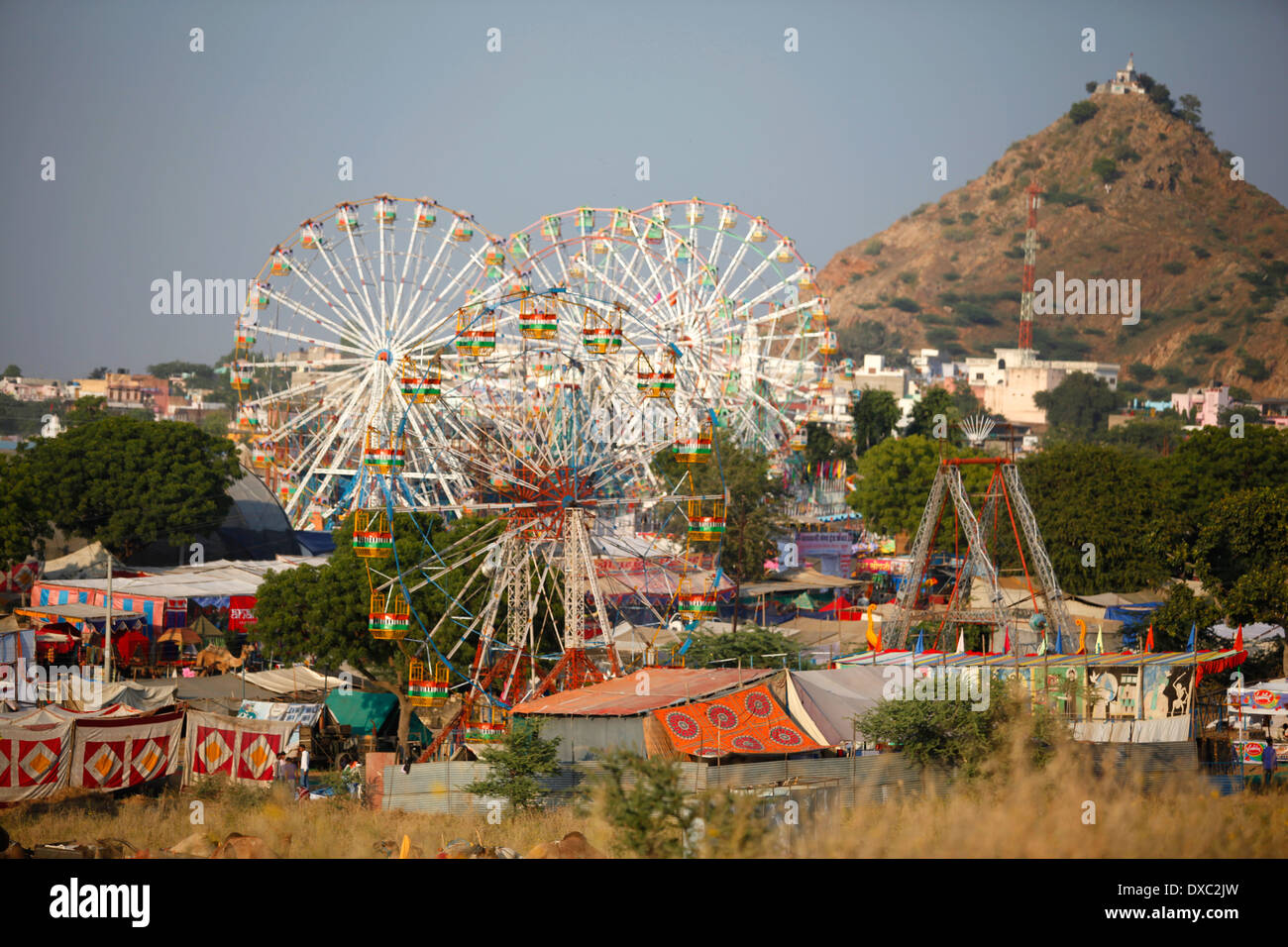 Blick über die Stadt Pushkar während der 'Camel Fair". Rajasthan, Indien. Stockfoto
