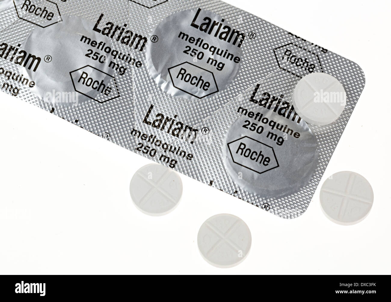 Lariam Malaria Tabletten mit Wirkstoff Mefloquin Stockfoto