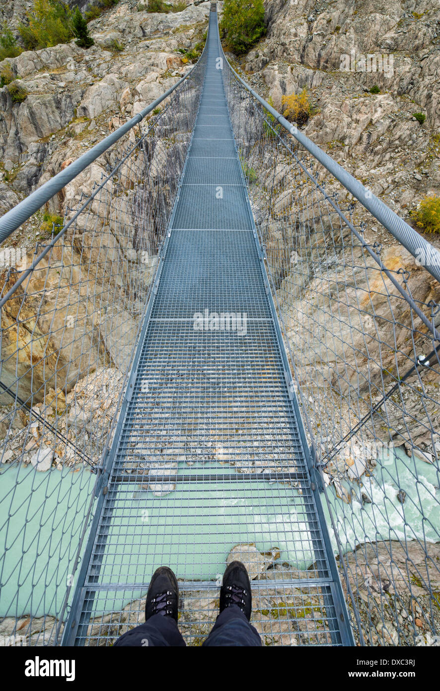 Hängende Brücke Massaschlucht, Valais, Schweizer Alpen, Schweiz, Europa Stockfoto