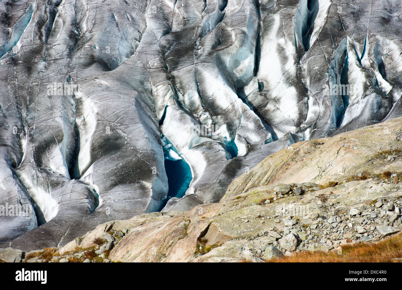 Aletsch Gletscher Eis Spalt, Valais, Schweizer Alpen, Schweiz, Europa Stockfoto