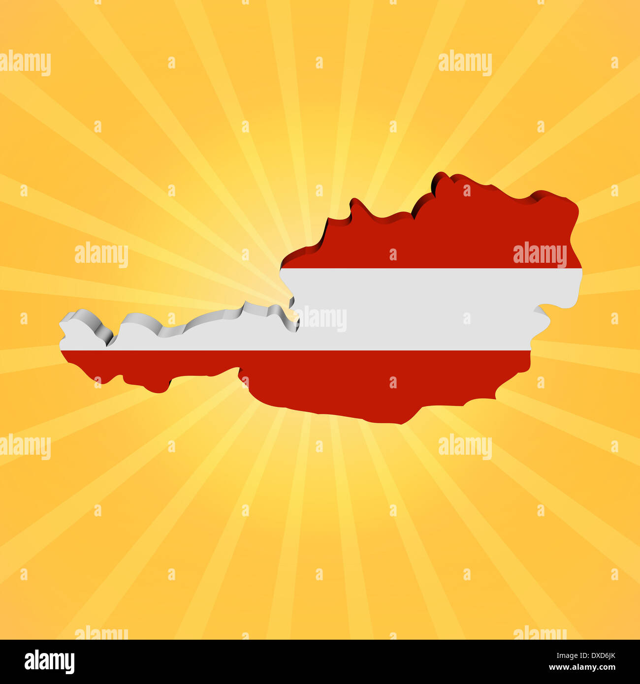 Österreich Karte Flagge auf Sunburst illustration Stockfoto