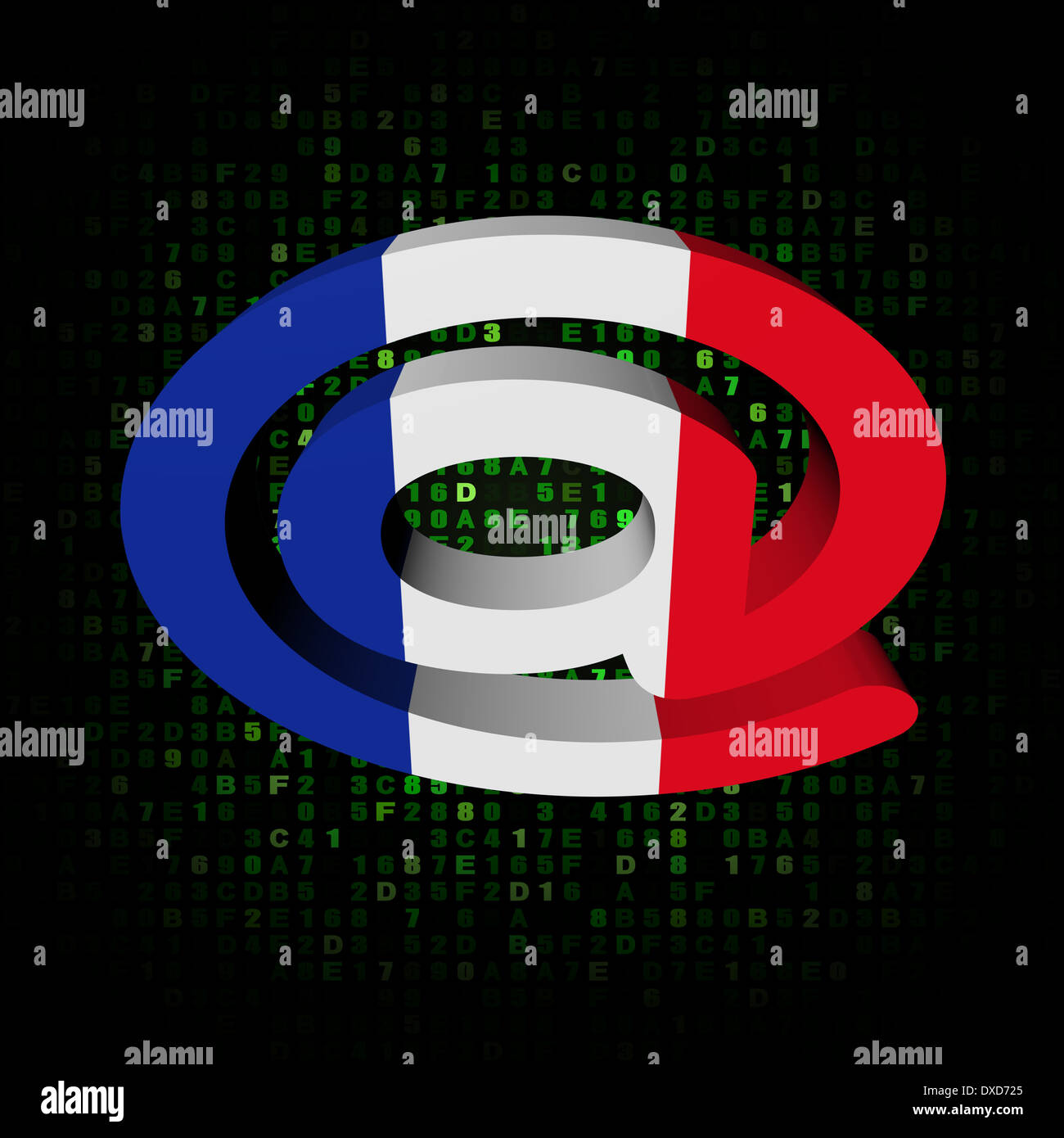 e-Mail-Adresse bei Symbol mit französischer Flagge auf hex Darstellung Stockfoto